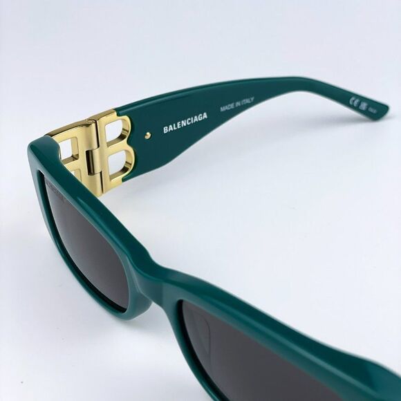 NEW Balenciaga  BB0096S 006 Green Gold Logo Grey Square Unisex Sunglasses - Picture 9 of 10